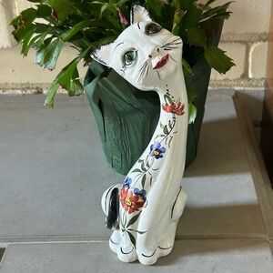 Mid Century Italian Mancioli Pottery Long Necked Cat Figurine